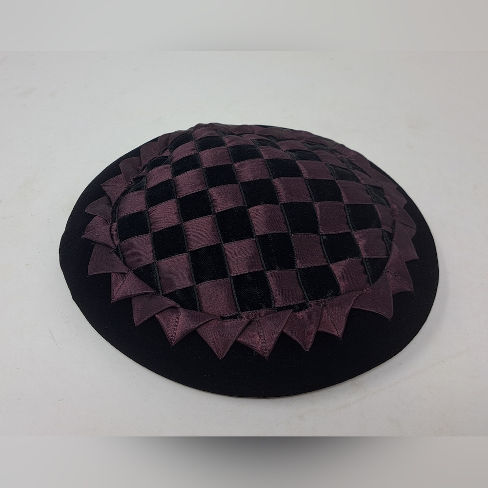 Bonwitt Teller Women's Hat Velvet Check Purple Black Vintage 70s 60s - Picture 5 of 12
